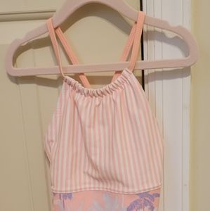 OskKosh girls bathing suit, size 6/6x, pink with stripes and palm tree design